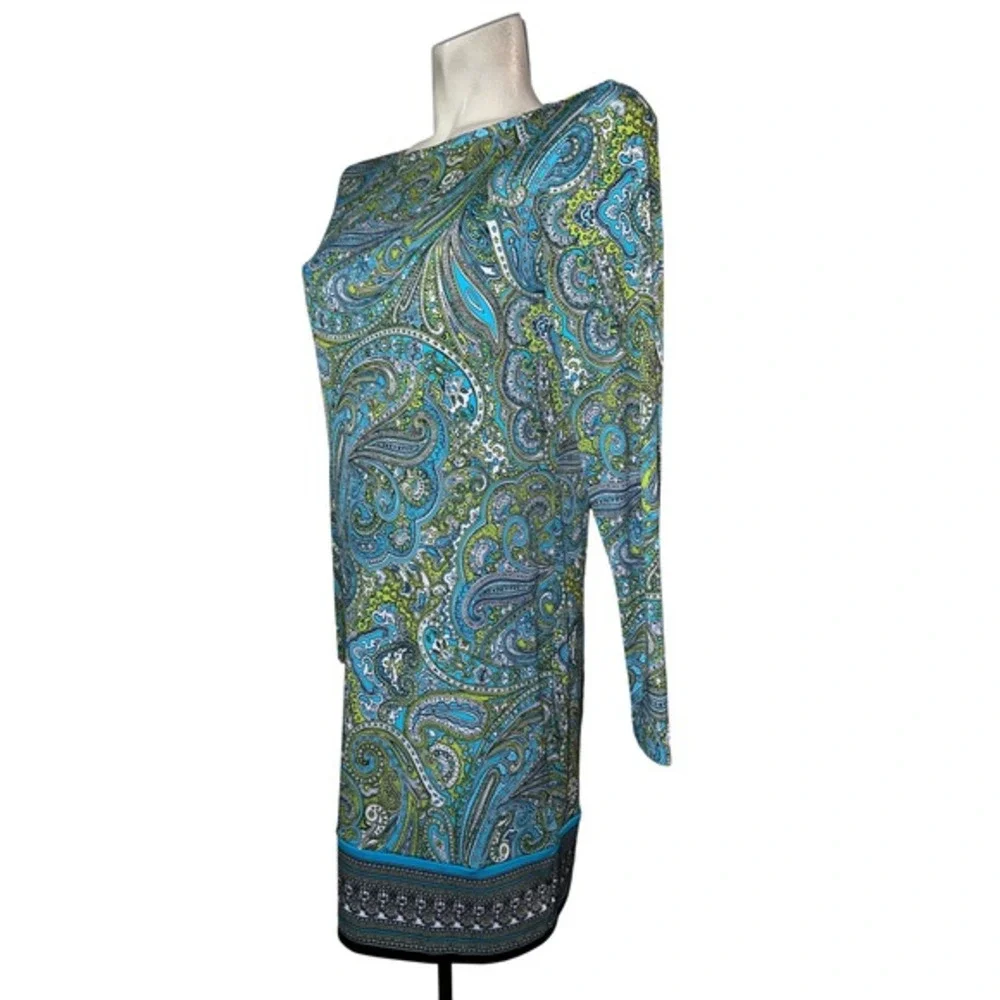 MICHAEL KORS Paisley Print Boat Neck Long Sleeve Shift Dress Women's Size‎ M